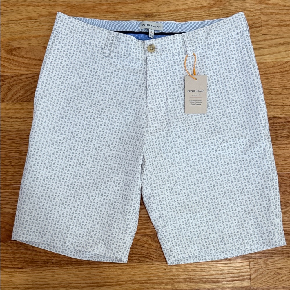 Peter Millar White and Light Blue Micro-Print Flat-Front Men’s Shorts